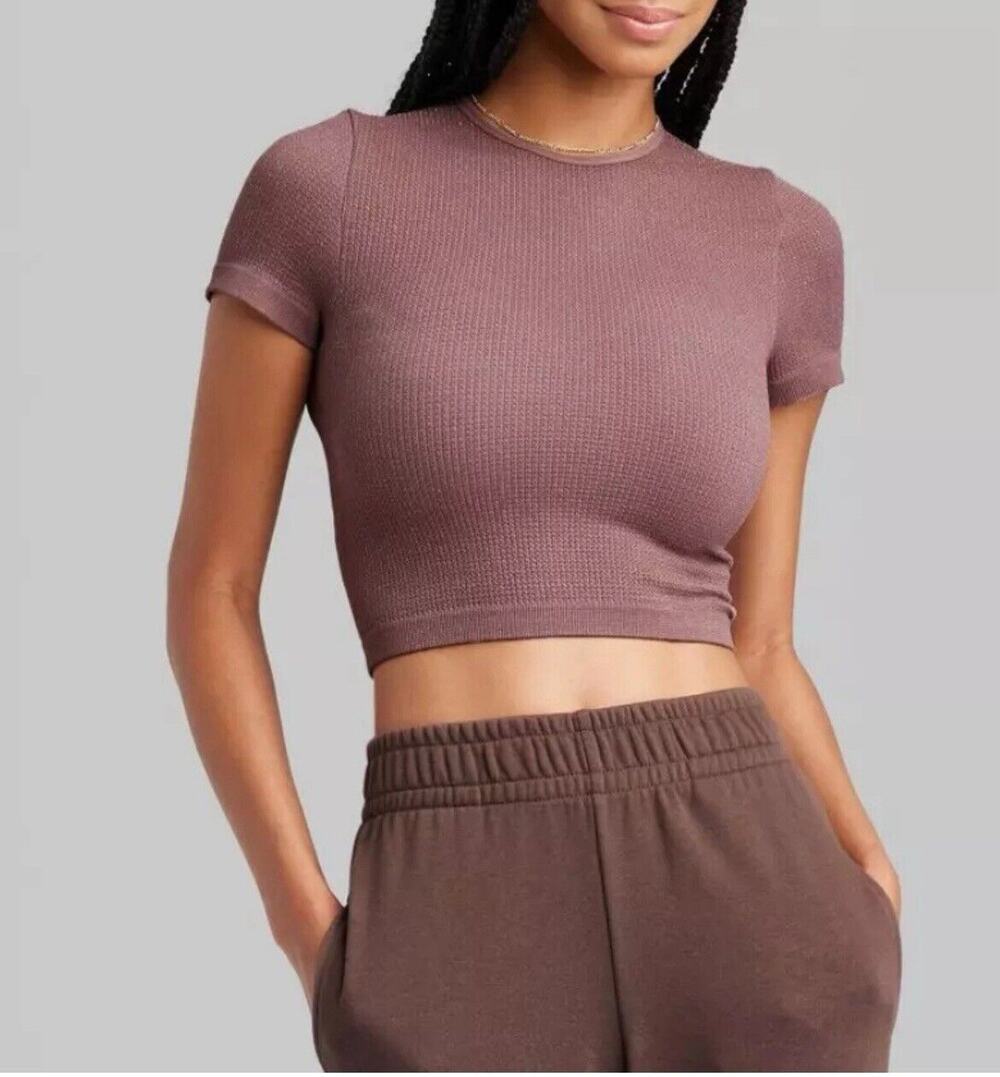 Wild Fable Seamless Baby Crop T-shirt Top Chestnut Mauve Women’s S NWT